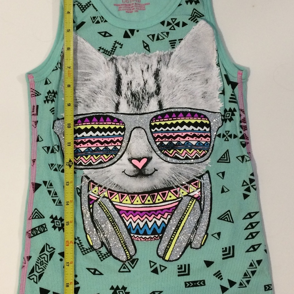 Faded Glory girls L 10/12 turquoise with cat bling